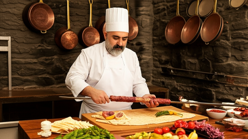 Geleneksel Gaziantep kebabı hazırlayan usta aşçı